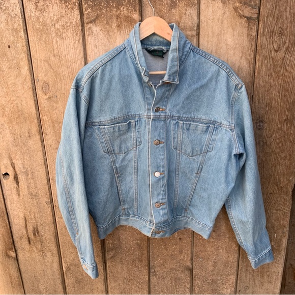 Vtg J Crew Denim Trucker Jean Jacket Mens Medium USA Made Green Label - Picture 1 of 14